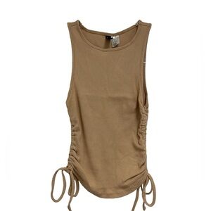 Divided H&M - Tan Crop Top Ribbed Drawstring Side